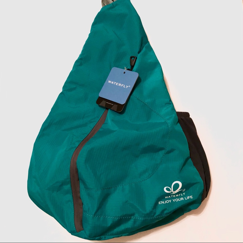 NWT Waterfly Teal & Brown Sling Shoulder Backpack